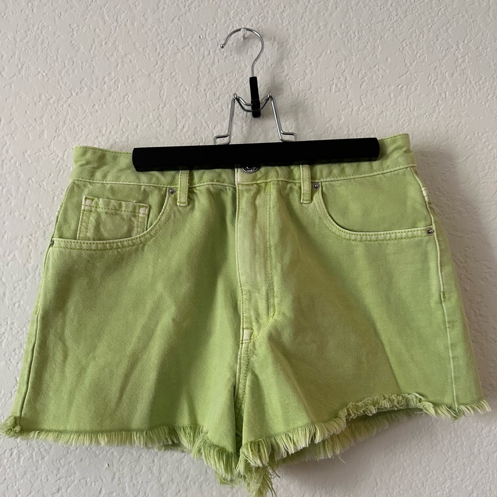 PacSun Ultra Lime Jean Shorts 2” High Rise Relaxed Cut-Off Design Y2K